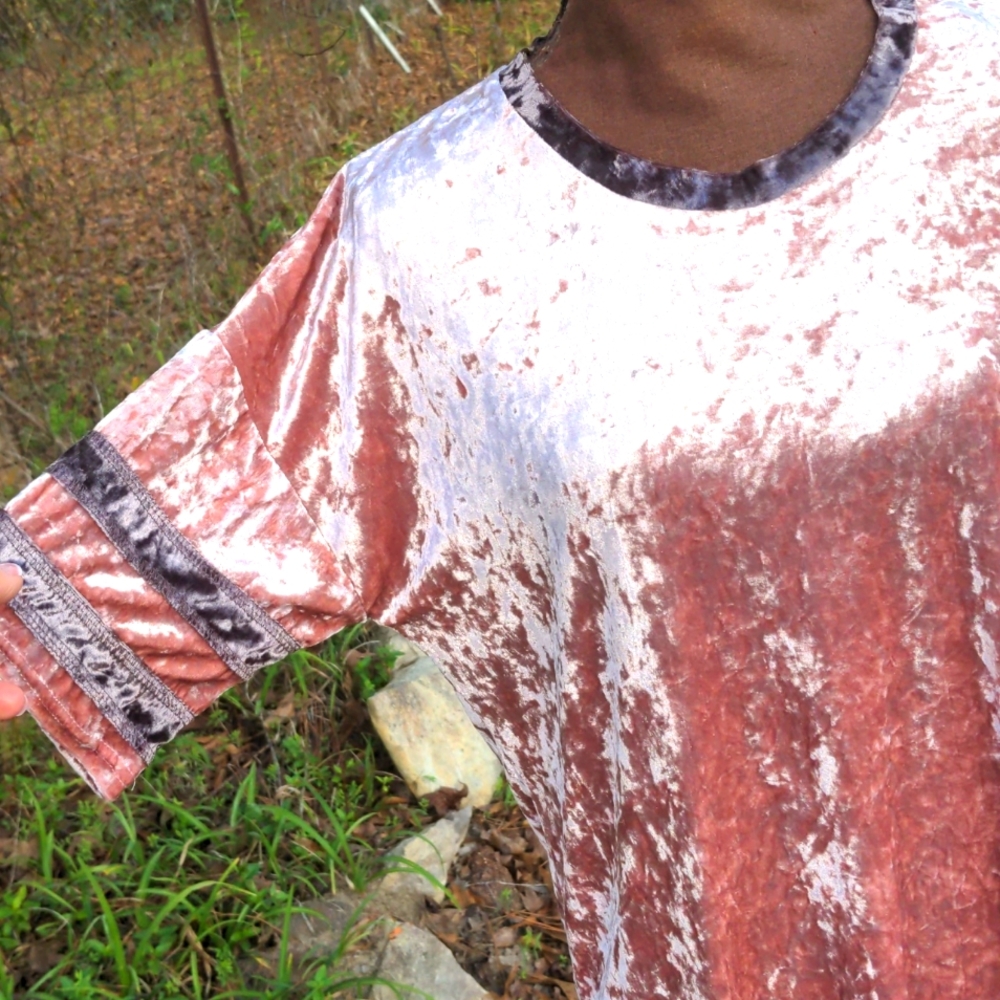 POL Pink Rose & Brown Crushed Velvet Crew Neck Short Sleeve Jersey-Style Top - Picture 10 of 13
